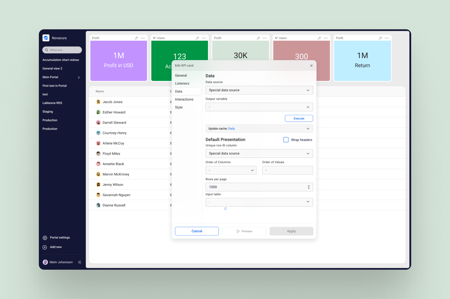 Portal Connect dashboard designer preview