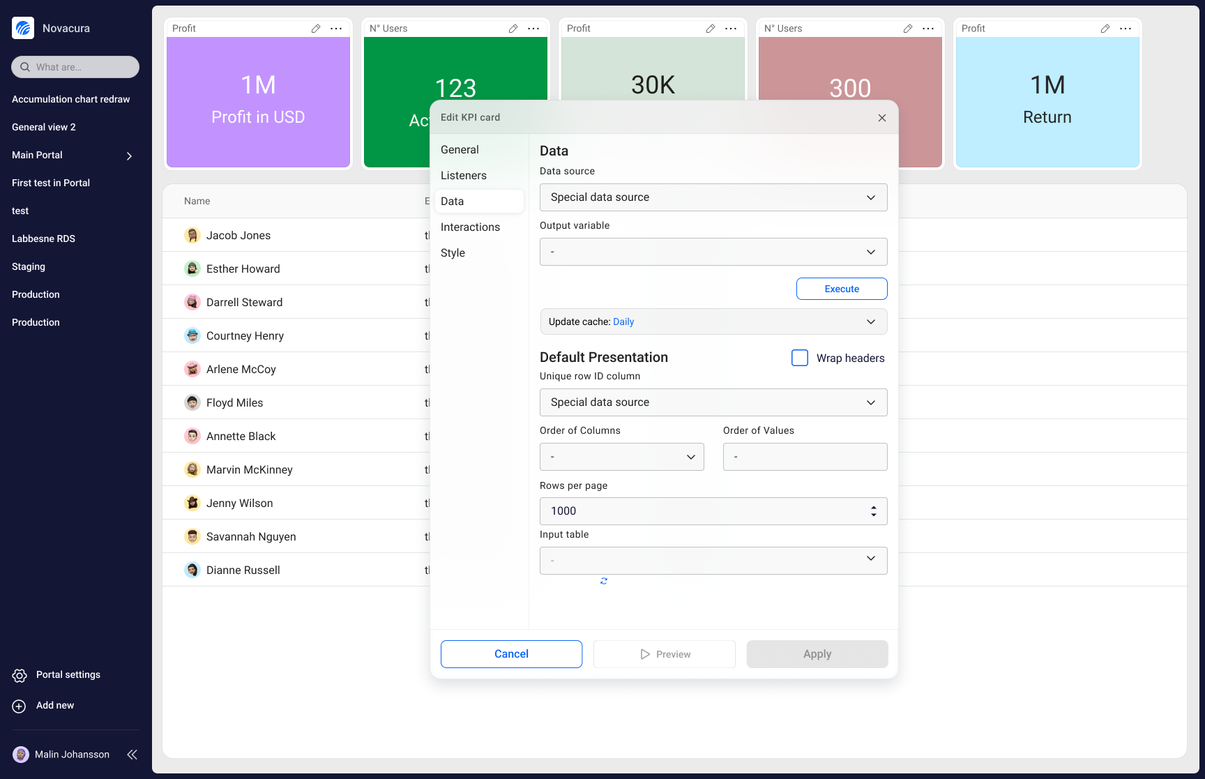 Portal Connect dashboard designer