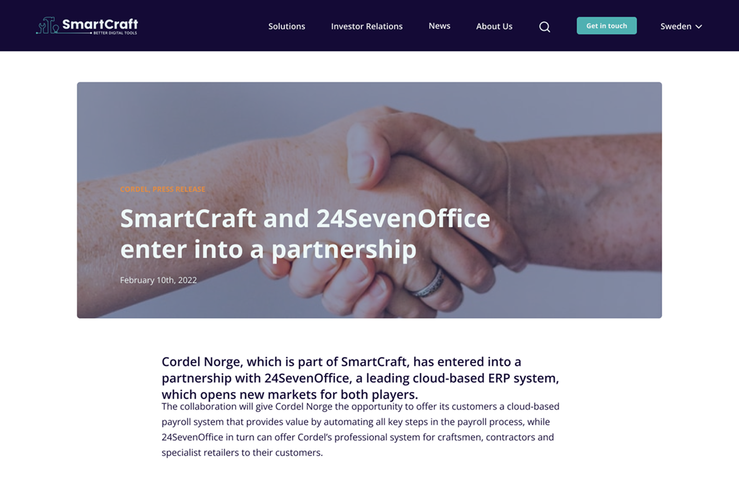 SmartCraft press release article page